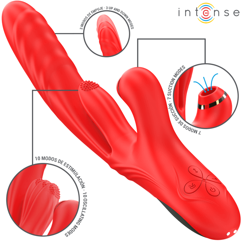 INTENSE - VIBRADOR MULTIFUNCIONAL KAROL THRUST  STIMULATION  ONDAS ESTIMULANTES VERMELHO